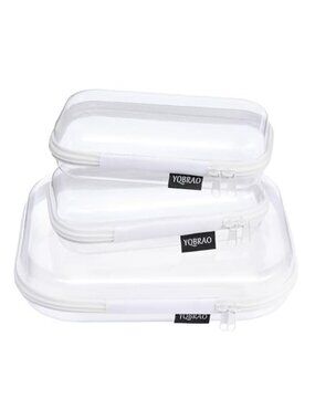 3-Pack Clear Hard Shell Zipper Case, 1.2mm Heavy-Duty Crush-Proof Travel Makeup